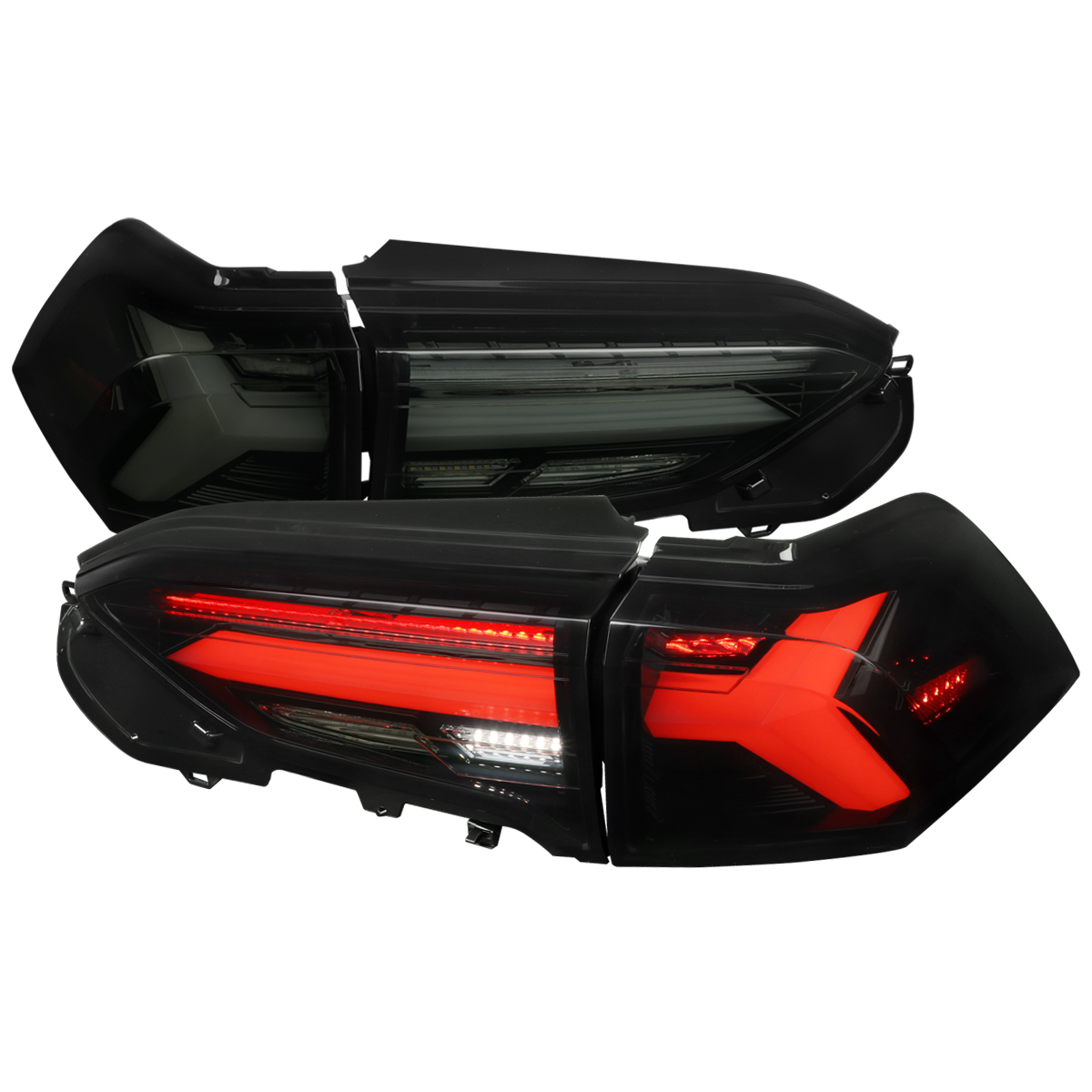 LT-RAV419BBLED-SQ-TM Sequential Turn Signal LED Tail Lights with Glossy Black Housing & Dark Smoked Lens-Red LED Bar for 2019-2023 Toyota RAV4