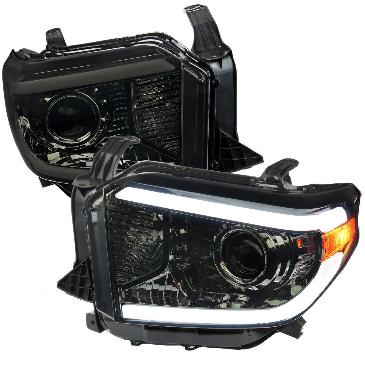 2LHP-TUN14G-G3-GO OE Retrofit Projector Headlight with LED Bar Chrome Housing & Clear Lens for 2014-2021 Toyota Tundra