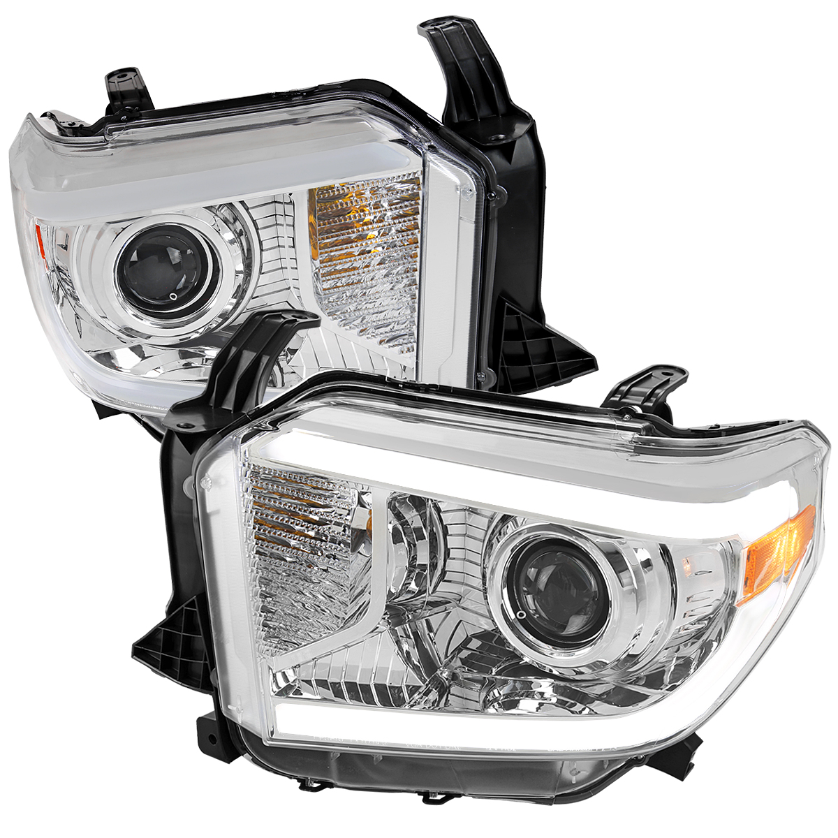 2LHP-TUN14-DRL-GO Retrofit Projector Headlight with LED Bar OE Style Chrome Housing & Clear Lens for 2014-2021 Toyota Tundra