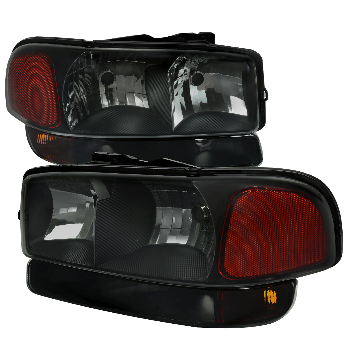 2LBLH-GMC99SM-RO OE Style Headlight & Bumper Lights with Matte Black Housing & Smoked Lens for 1999-2006 GMC Sierra 1500