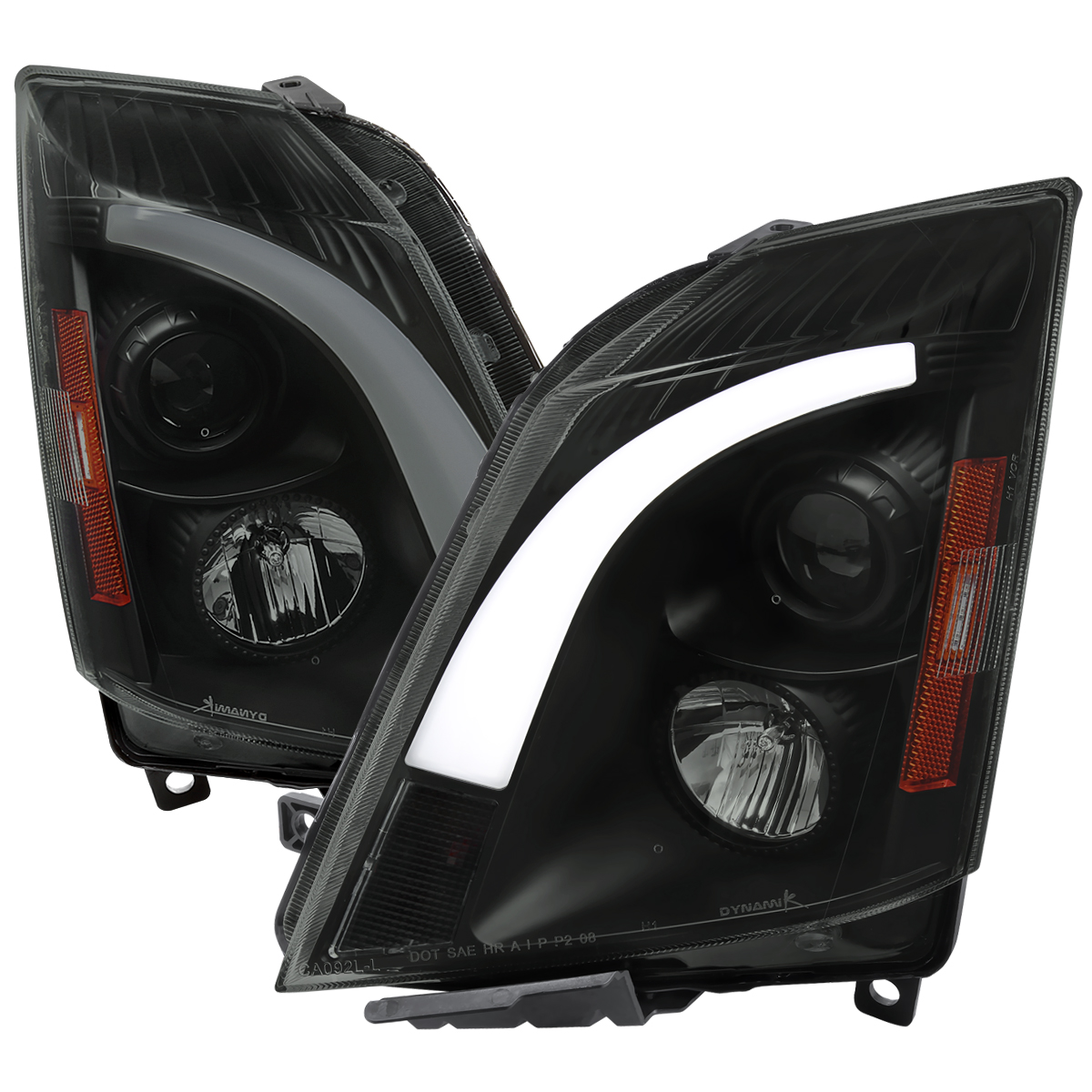 Sequential Signal LED Bar Projector Headlight with Matte Black Housing Smoked Lens Switchback LED Light Bar for 2008-2014 Cadillac CTS