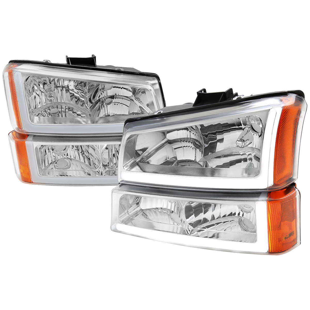 2LBLH-SIV03-G3-GO Headlight Bumper Light Combo with Chrome Housing & Clear Lens for 2002-2006 Chevy Avalanche