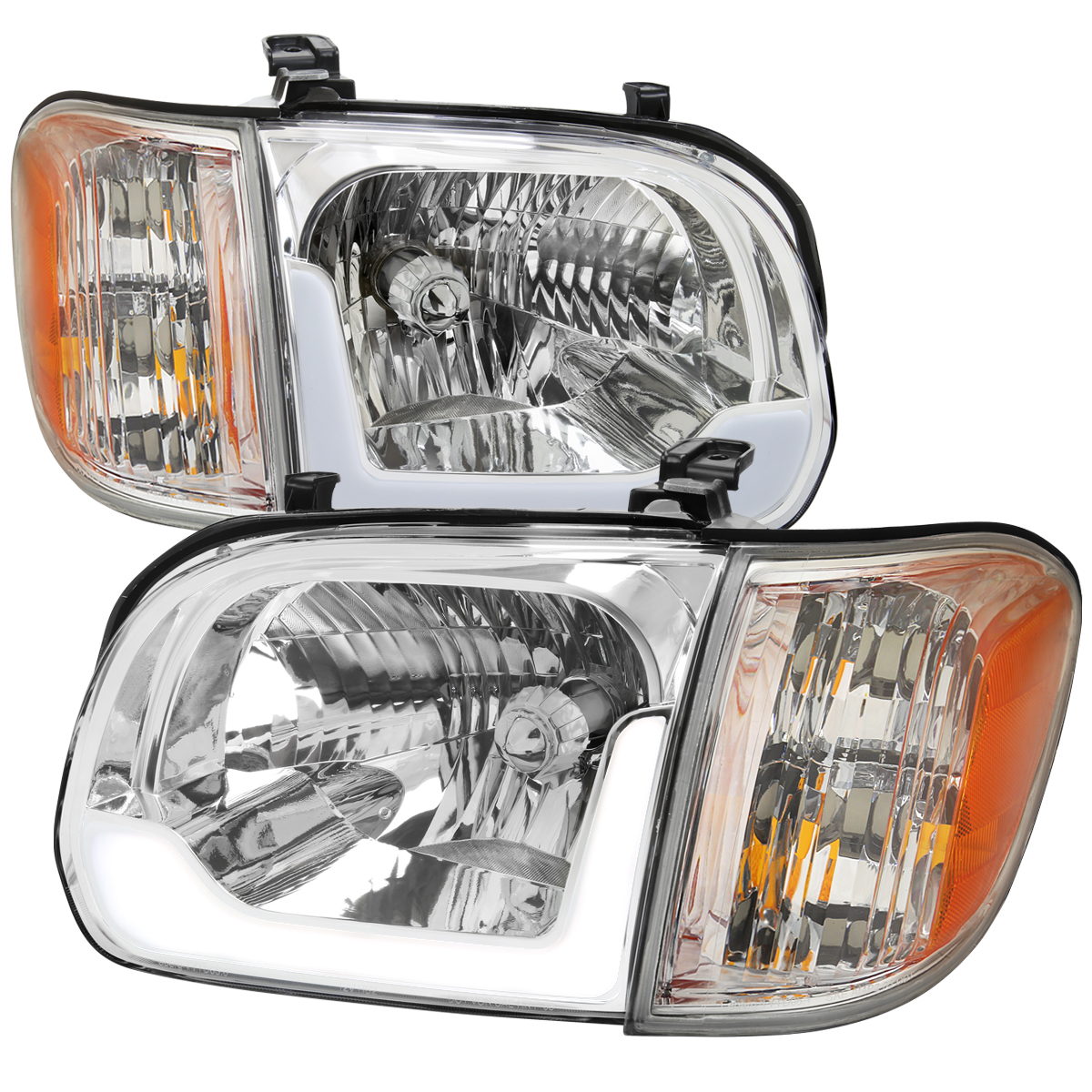 2LCLH-TUN05-G3-GO LED Bar Headlight Corner Light Combo with Chrome Housing & Clear Lens for 2005-2006 Toyota Sequoia