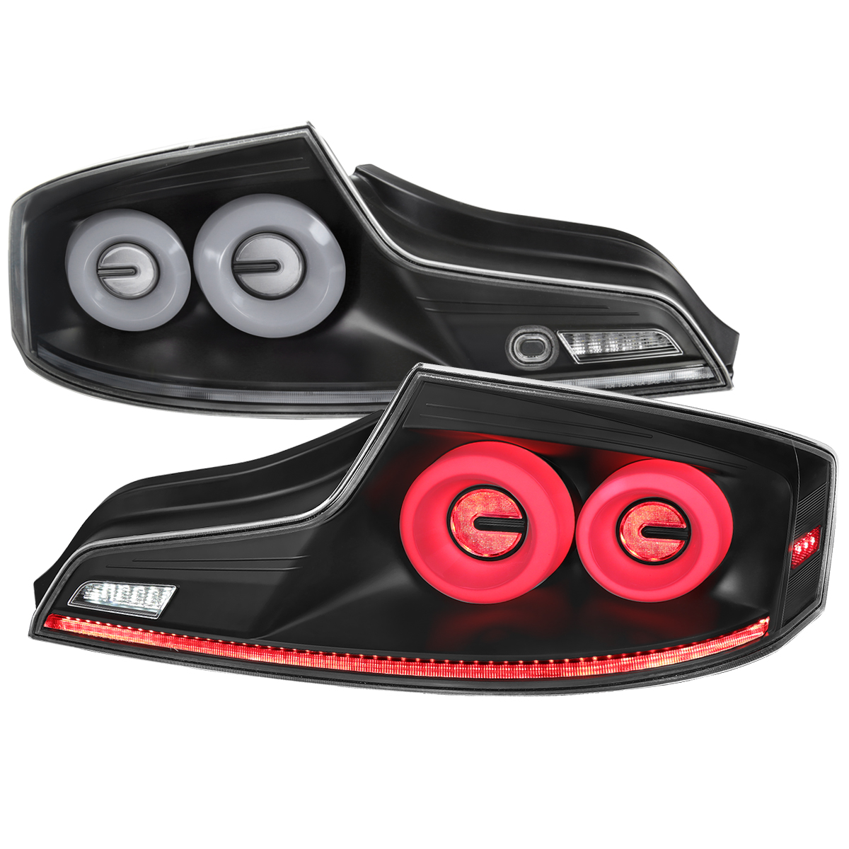 Breathing Light Effect Coupe LED Tail Lights with Matte Black Housing Clear Lens White LED Bar Sequential Turn Signal for 2003-2007 Infiniti G35