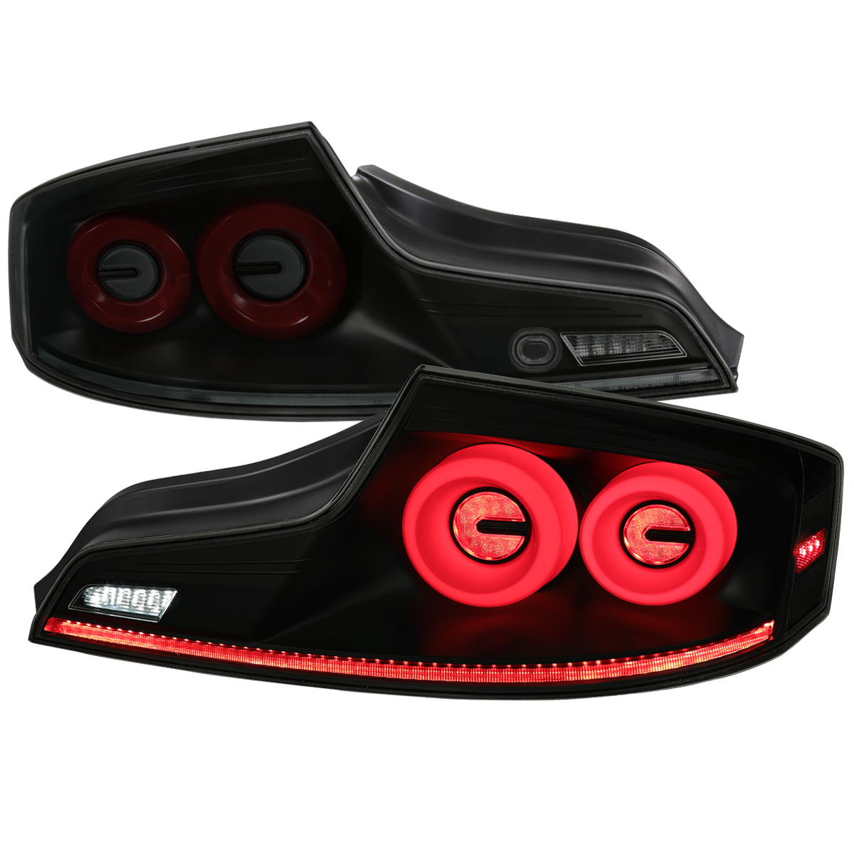 Breathing Light Effect Coupe LED Tail Lights with Matte Black Housing Smoked Lens Red LED Bar Sequential Turn Signal for 2003-2007 Infiniti G35