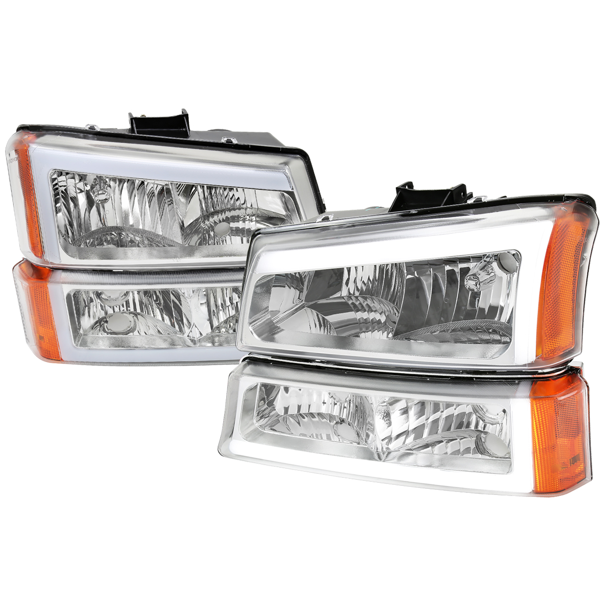2LBLH-SIV03-G3-RS LED Bar Headlight & Bumper Light Combo with Chrome Housing & Clear Lens for 2002-2006 Chevy Avalanche