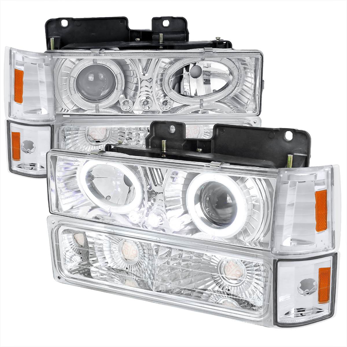 2LBCLHP-GMC94-RS 8 Piece Chrome Combo Projector Headlight for 1994-1998 GMC CK Pickup