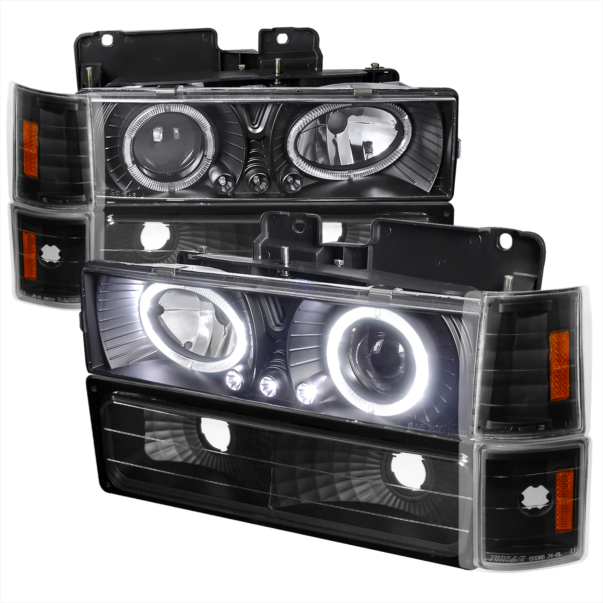 2LBCLHP-GMC94JM-RS 8 Piece Black Combo Projector Headlight for 1994-1998 GMC CK Pickup