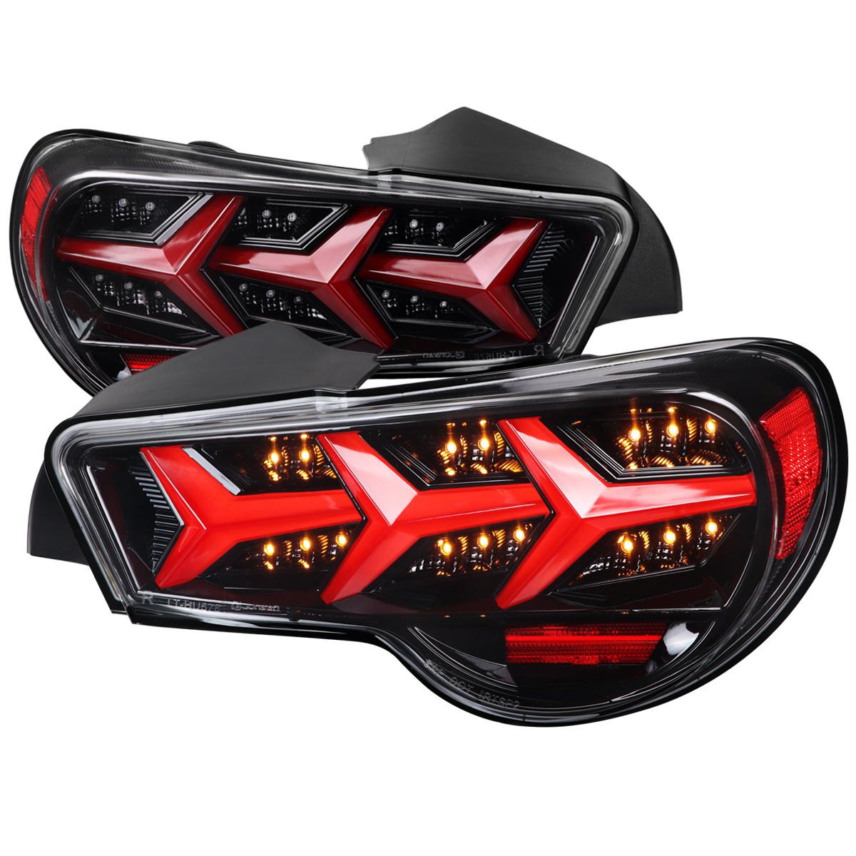 LT-FRS12BKLED-LB-TM Subaru BRZ Lambo Style Sequential LED Tail Lights with Glossy Black Housing & Clear Lens for 2013-2016 Scion FR-S