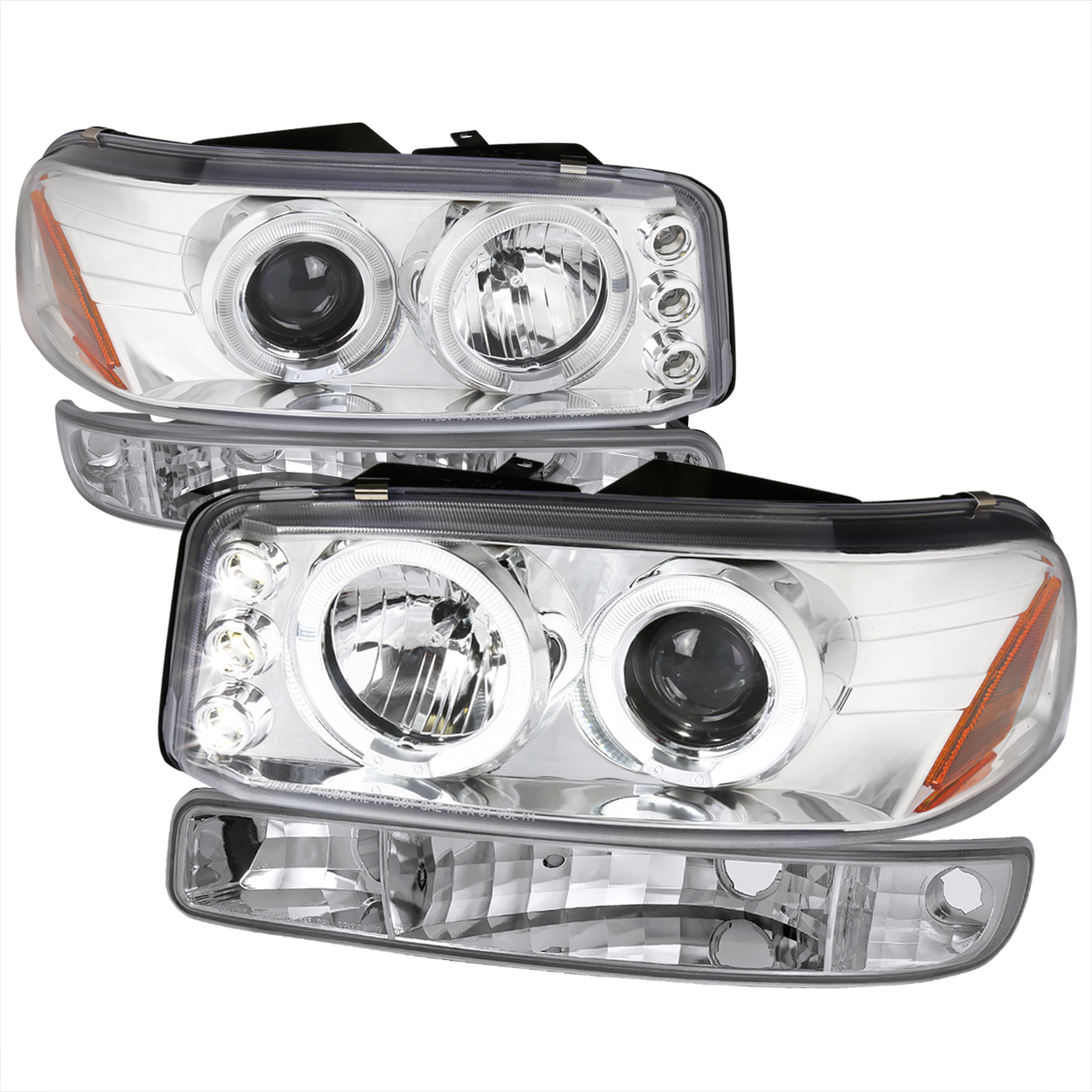 2LBLHP-GMC99-TM Chrome Projector Headlight & Bumper Lights for 2001-2007 GMC Sierra 1500