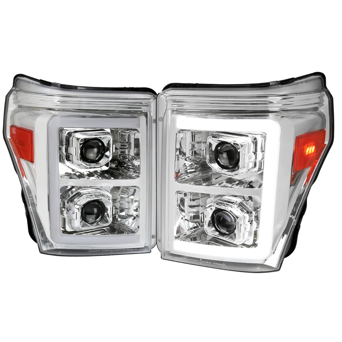 2LHP-F25011-SQ-RS Projector Headlight with Sequential LED Bar Chrome Housing Clear Lens & Amber Reflector for 2011-2016 Ford F-250