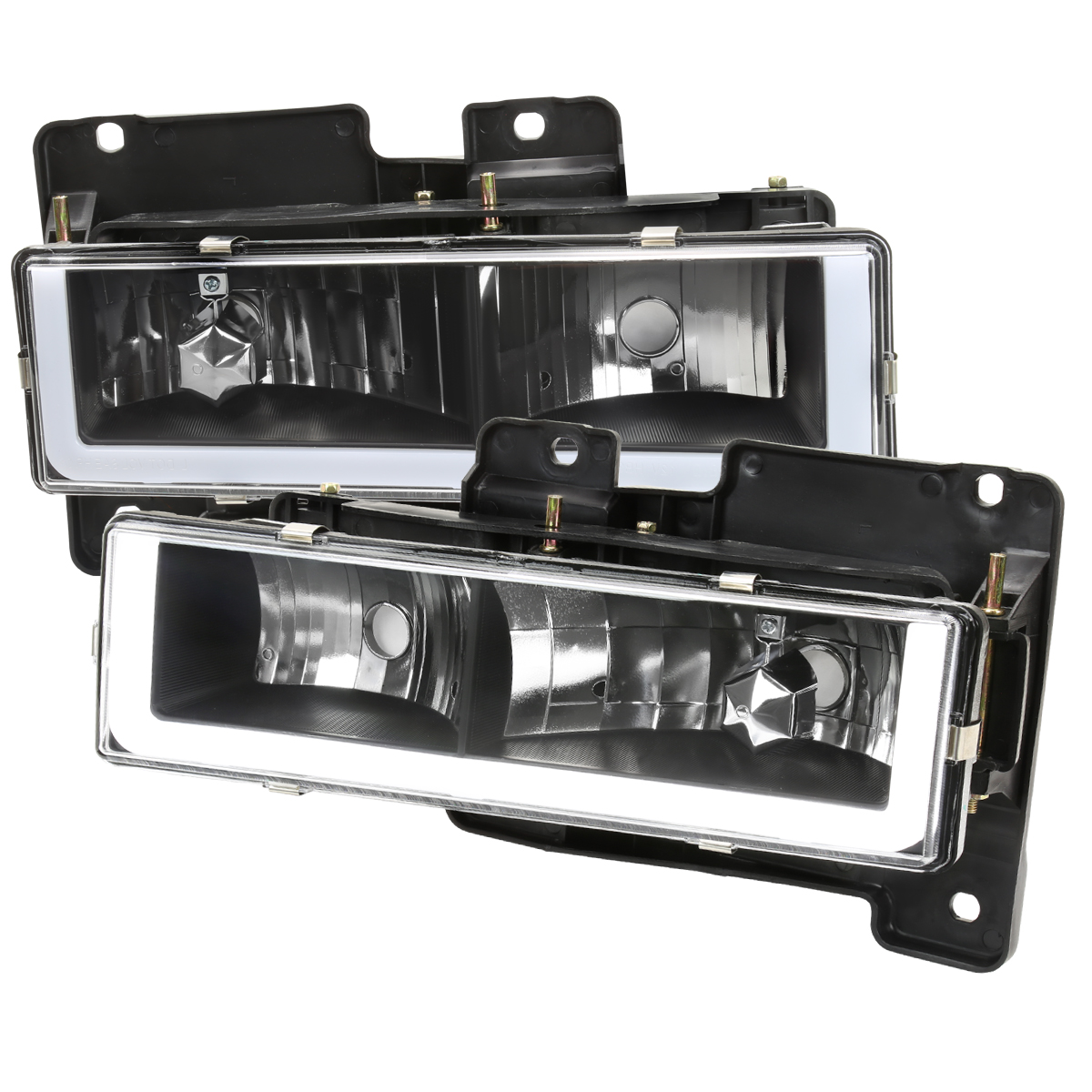 Headlight with LED Bar Clear Lens & Matte Black Housing for 1988-1998 Chevy CK Pickup