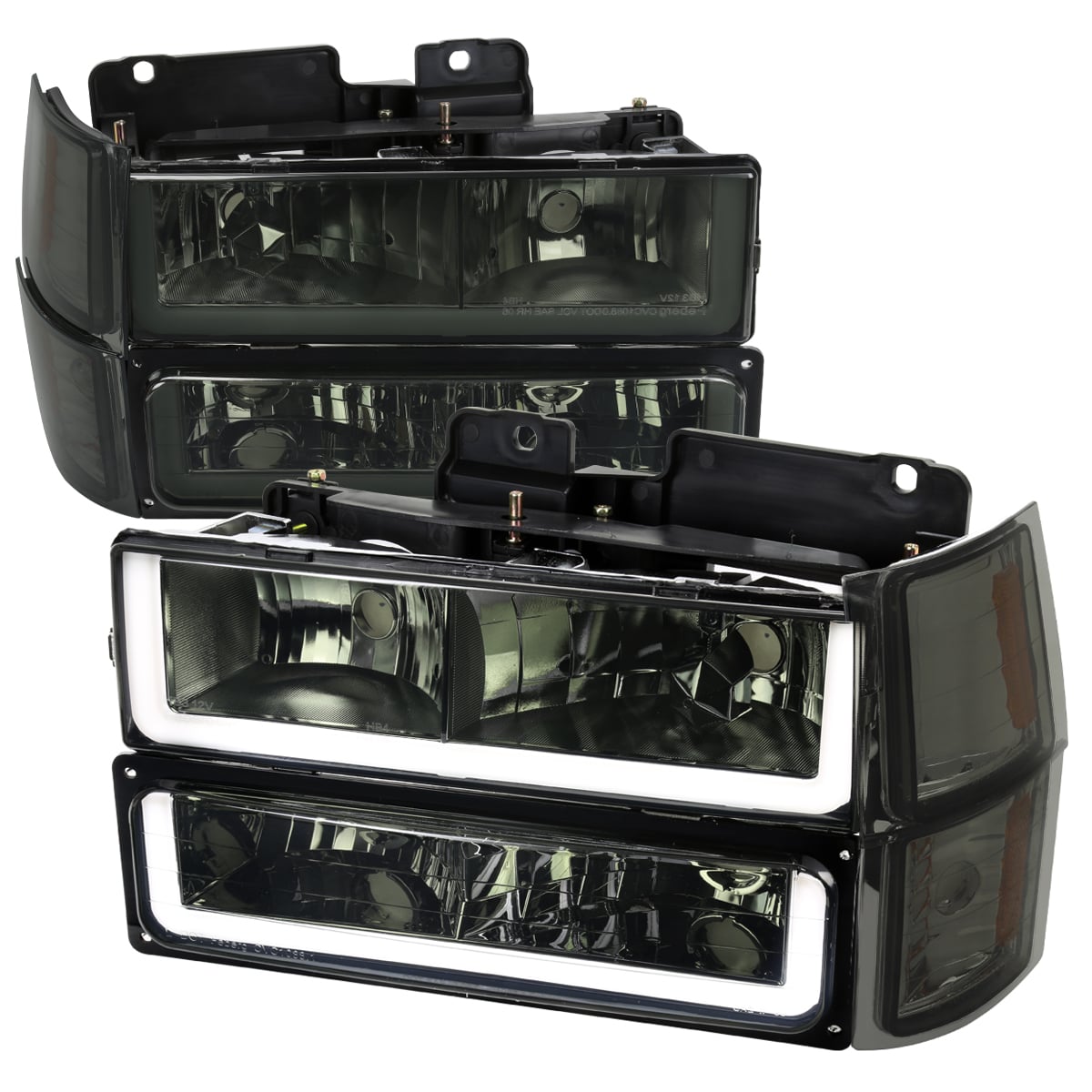 Headlight Bumper Light & Corner Light Combo with Chrome Housing & Smoked Lens LED Bar for 1994-1998 Chevy Suburban