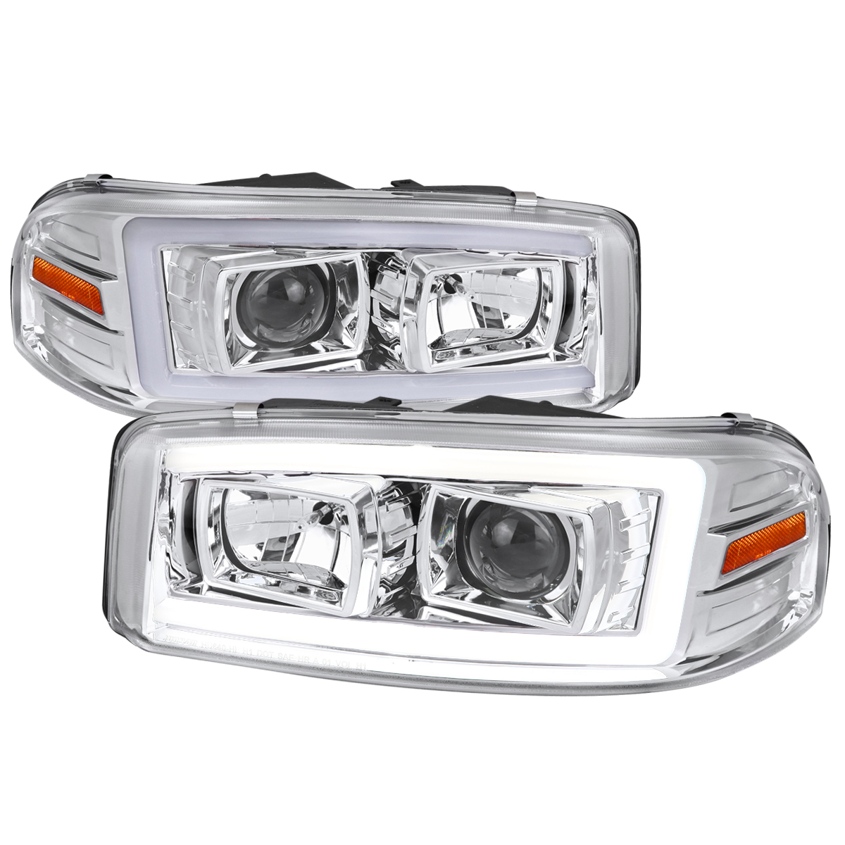 Denali Projector Headlight with Chrome Housing Clear Lens & Amber Reflector for 2000-2006 GMC Yukon Denali