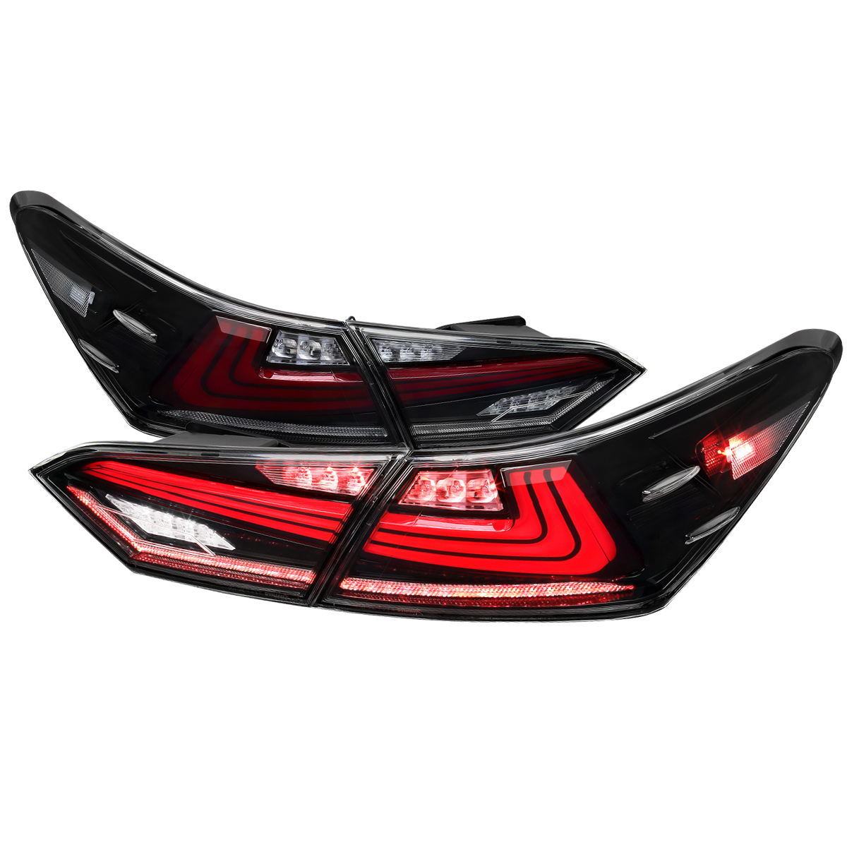 Sequential Signal Breathing Light Effect LED Tail Lights with Glossy Black Housing & Clear Lens-Red Light Bar for 2018-2023 Toyota Camry