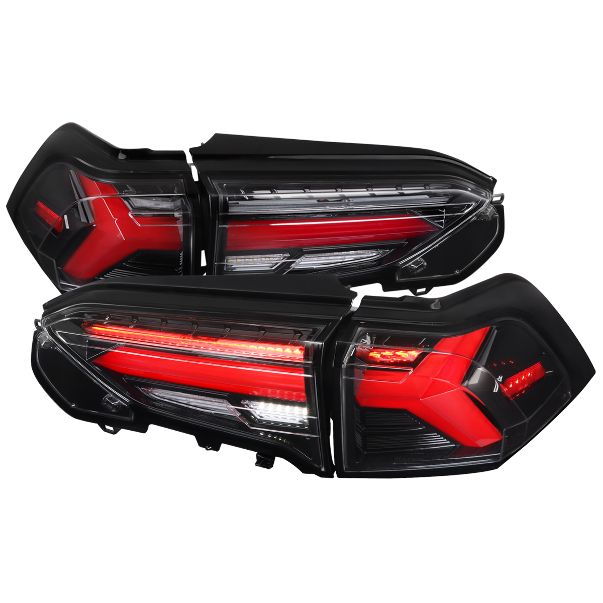 LT-RAV419BKLED-SQ-TM Sequential Turn Signal LED Tail Lights with Glossy Black Housing & Clear Lens-Red LED Bar for 2019-2023 Toyota RAV4