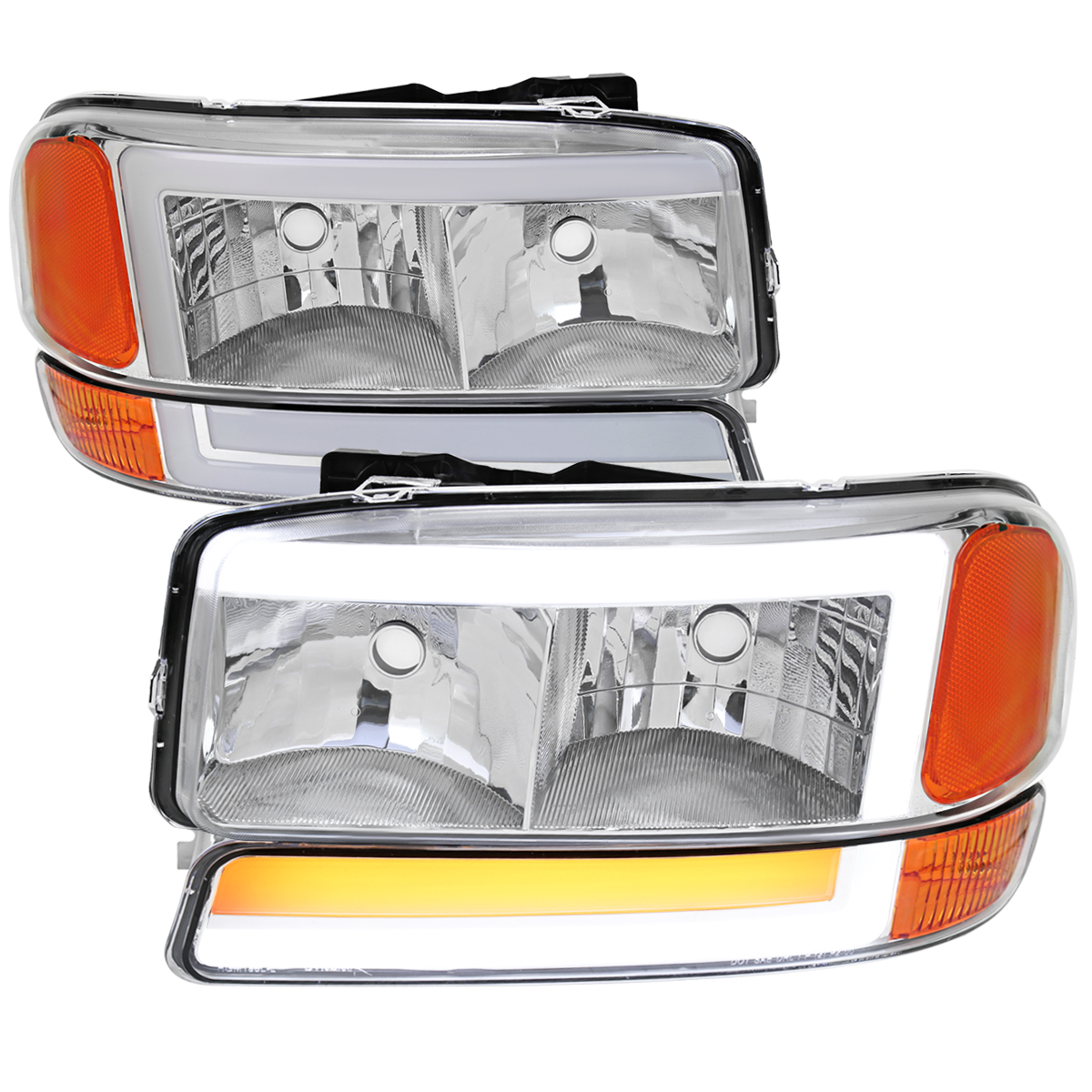 Headlight & Bumper Light Combo with LED Bar Chrome Housing & Clear Lens for 1999-2006 GMC Sierra 1500