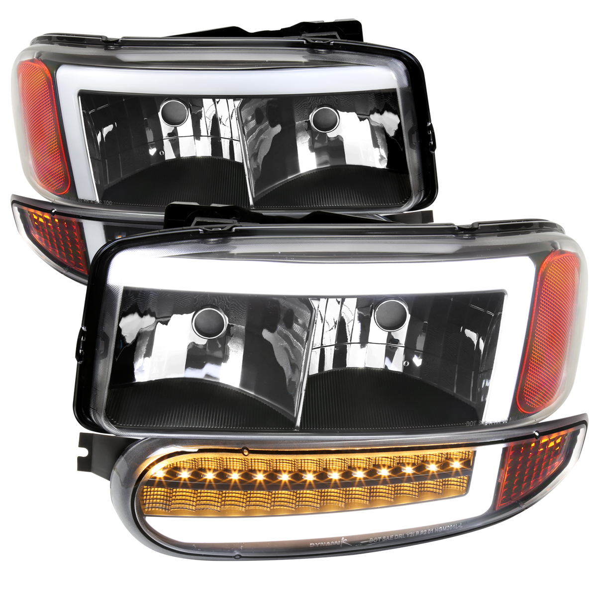 2LBLH-DEN00JM-G3-RS Headlight & LED Bumer Light with Matte Black Housing & Clear Lens LED Bar for 2000-2006 GMC Yukon Denali