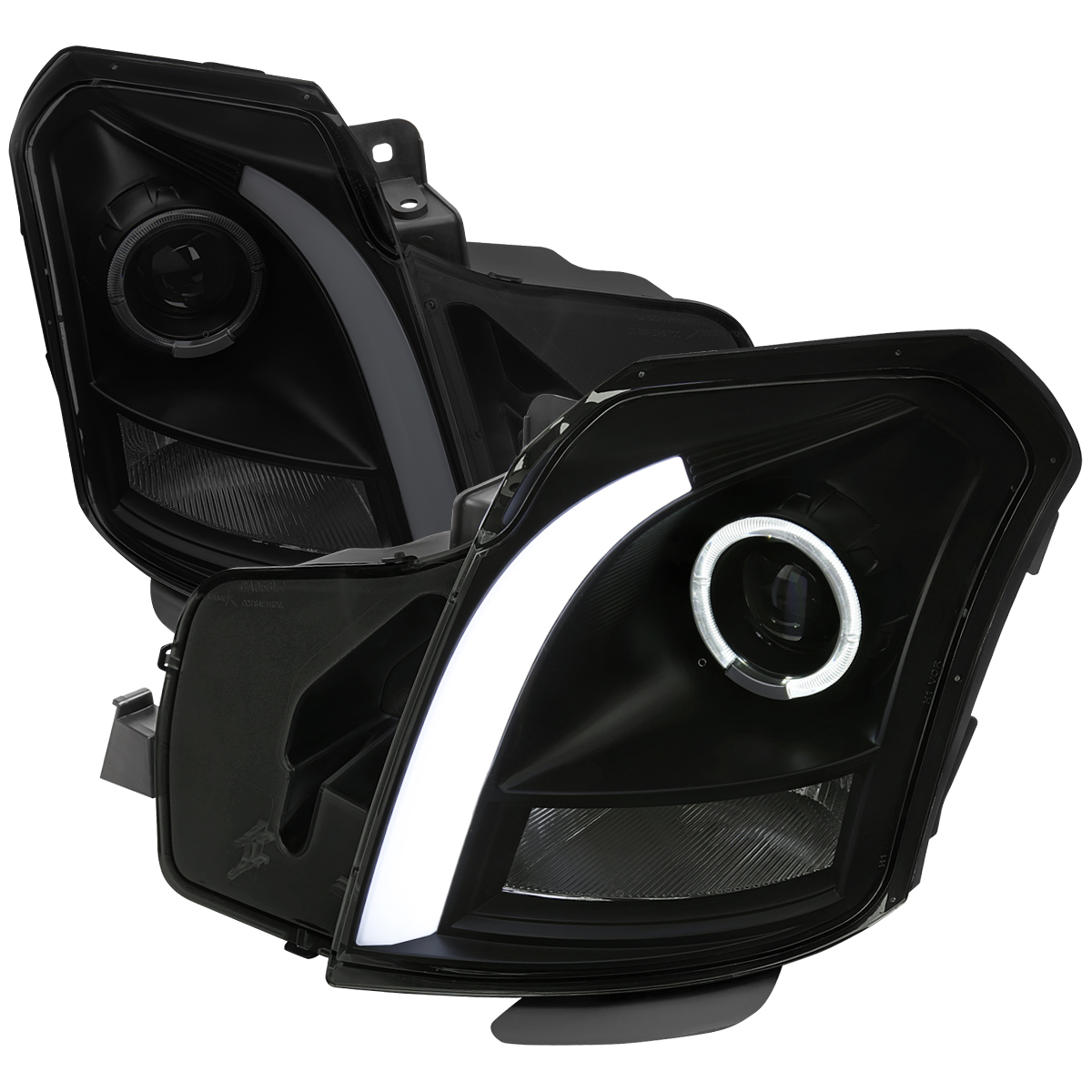 LHP-CTS03SM-G3-RS LED Bar Projector Headlight with Matte Black Housing Smoked Lens-No Reflector Switchback LED Light Bar for 2003-2007 Cadillac CTS