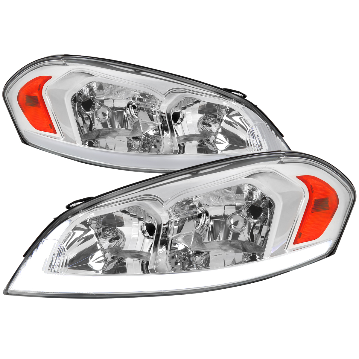 2LH-IPA06-G3-RS LED Light Bar Headlight with Chrome Housing Clear Lens Amber Reflectors Switchback LED Light Bar for 2006-2013 Chevrolet Impala