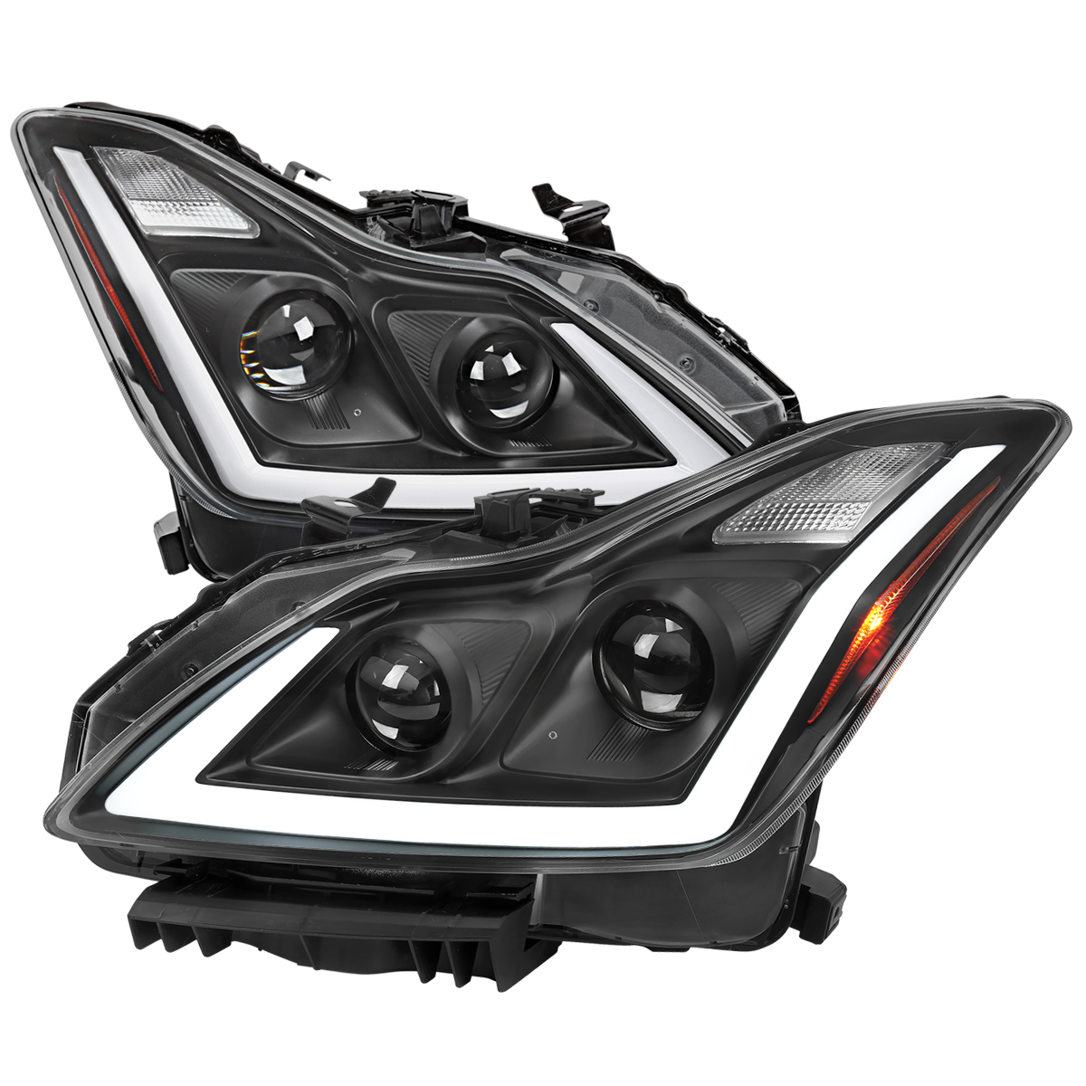 2LHP-G37082JM-SQ-RS Matte Black Housing Clear Lens Amber Reflector Q60 Coupe LED Bar Headlight for 2008-2013 Infiniti G37