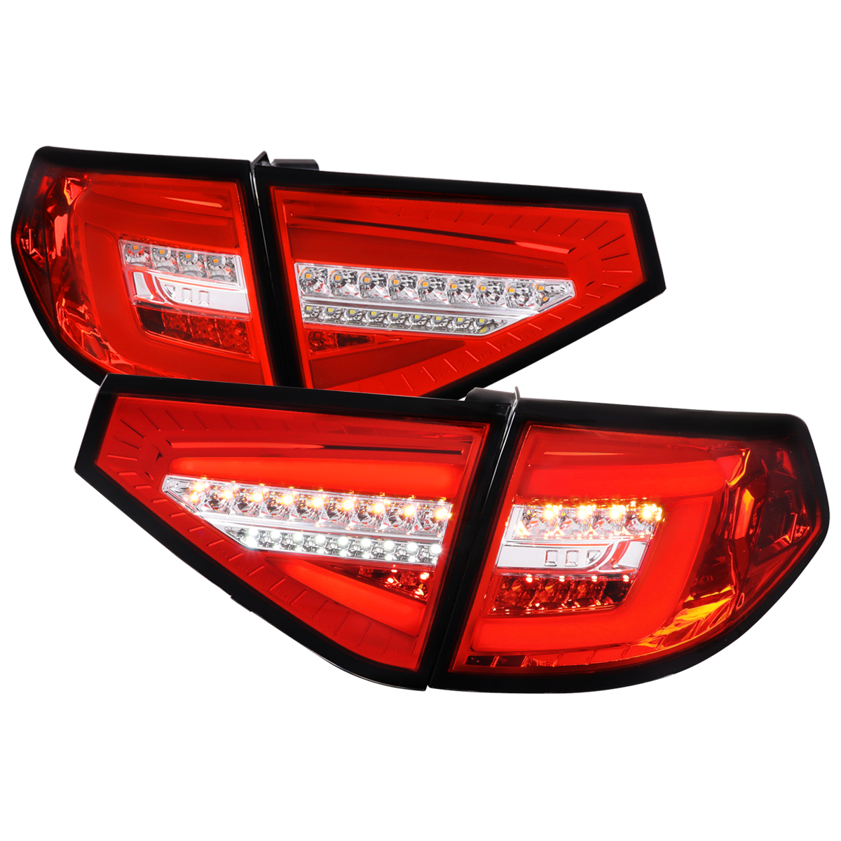 LT-WRX085RLED-SQ-TM Sequential Signal Full LED Hatchback Tail Lights with Chrome Housing & Red Lens White Light Bar for 2008-2011 Subaru Impreza 2.5L