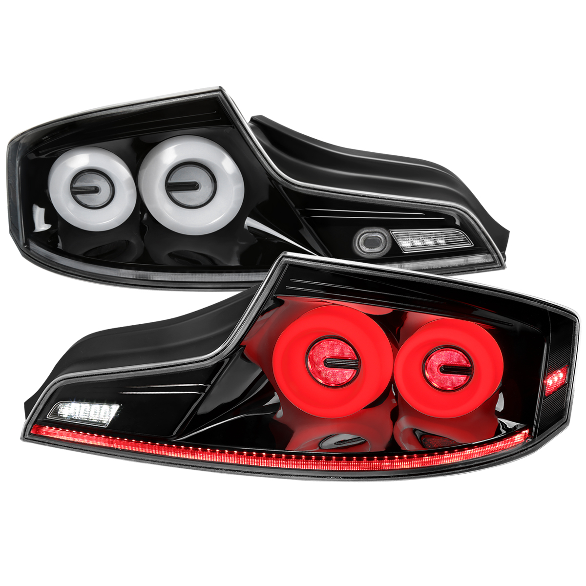 Sequential Turn Signal Breathing Light Effect Coupe LED Tail Lights with Glossy Black Housing Clear Lens White LED Bar for 2003-2007 Infiniti G35