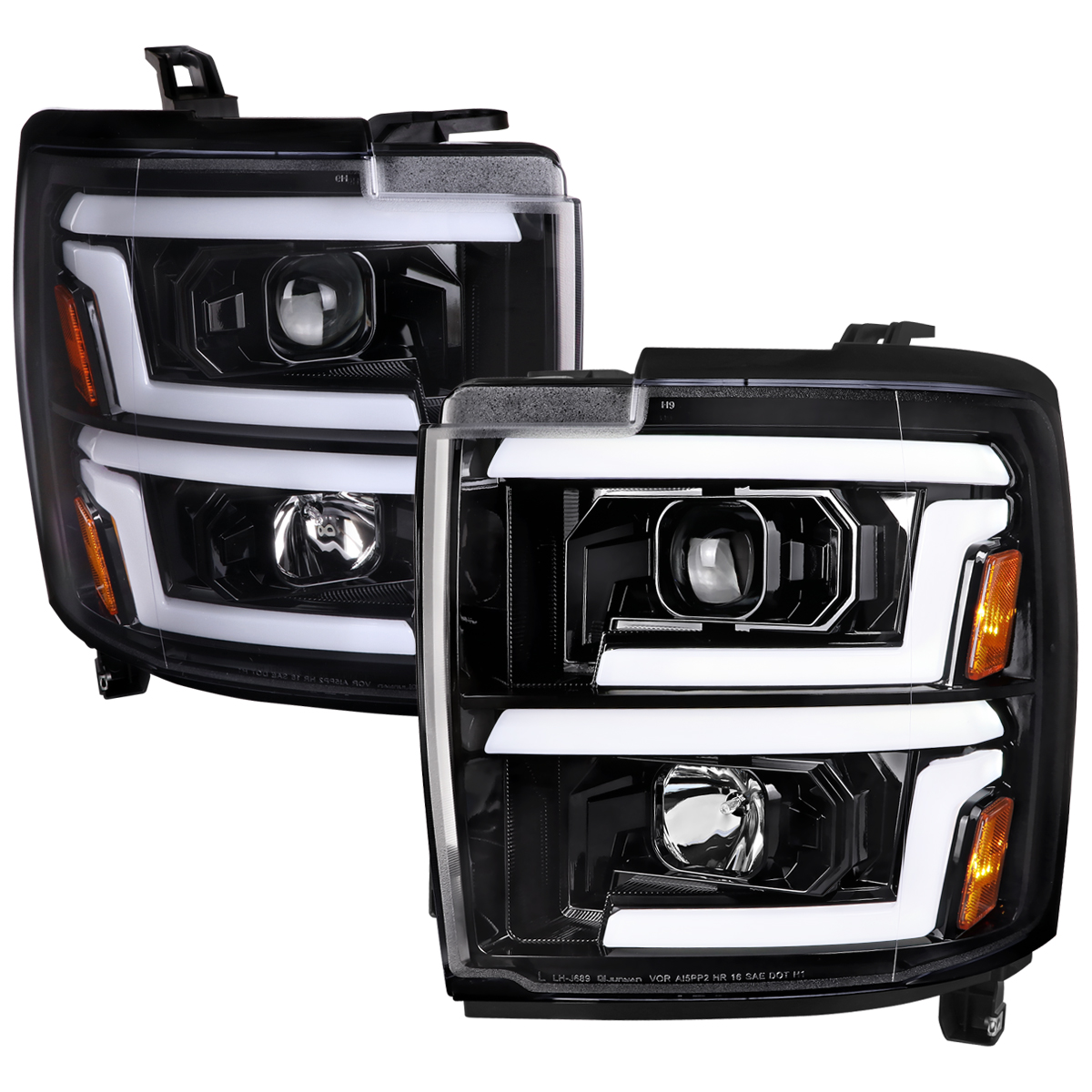 2LHP-SIV1525BK-SQ-TM Projector Headlight with Gloss Black Housing Clear Lens for 2015-2019 Chevrolet Silverado 2500HD-3500HD