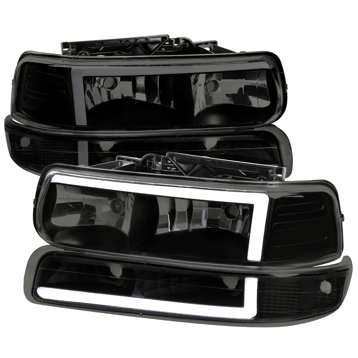 LBLH-SIV99SM-G3-RS Matte Black Housing Smoked Lens Headlight with LED Bar for 1999-2002 Chevrolet Silverado 1500-2500