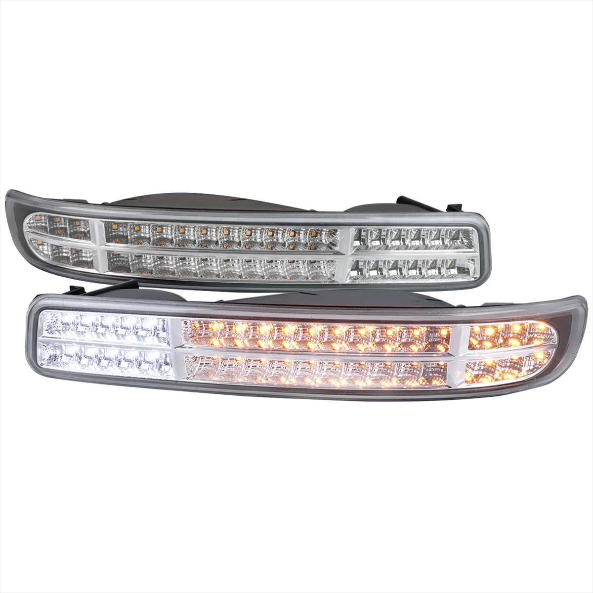LB-GMC99CLED-SQ-TM Yukon Sequential Bumper Lights with Chrome Housing & Clear Lens for 1999-2006 GMC Sierra 1500-2500-3500
