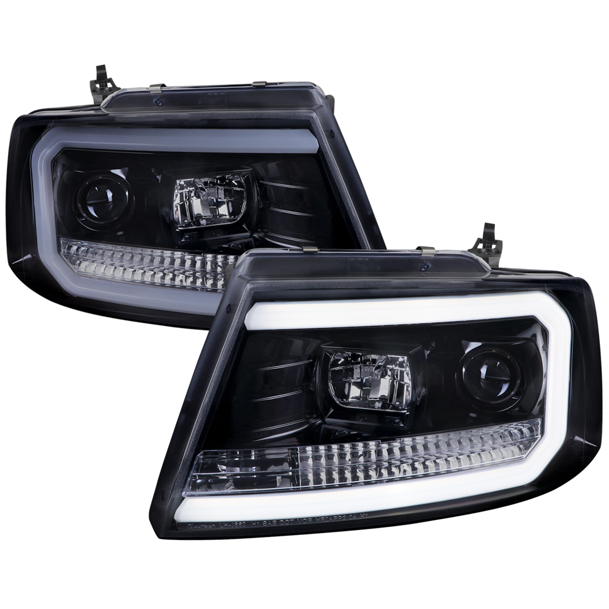 2LHP-F15004G-G2-TM Projector Headlight with LED Bar Smoked Lens & Matte Black Housing for 2004-2008 Ford F-150