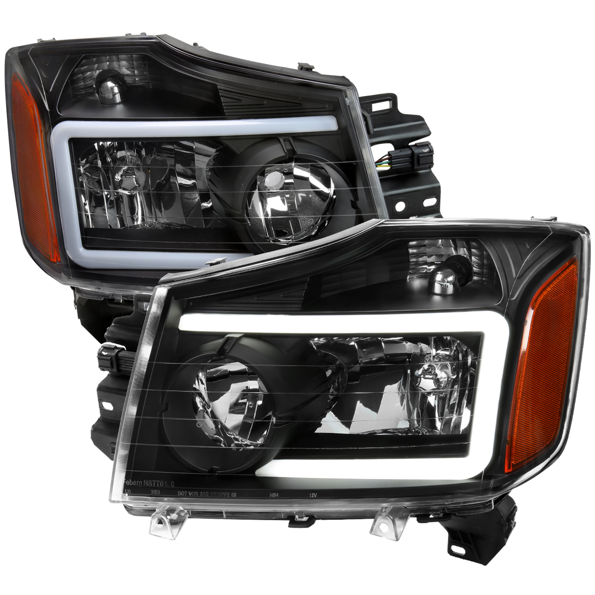2LH-TIT04JM-G3-GO Headlight with LED Bar Clear Lens & Matte Black Housing for 2004-2007 Nissan Armada