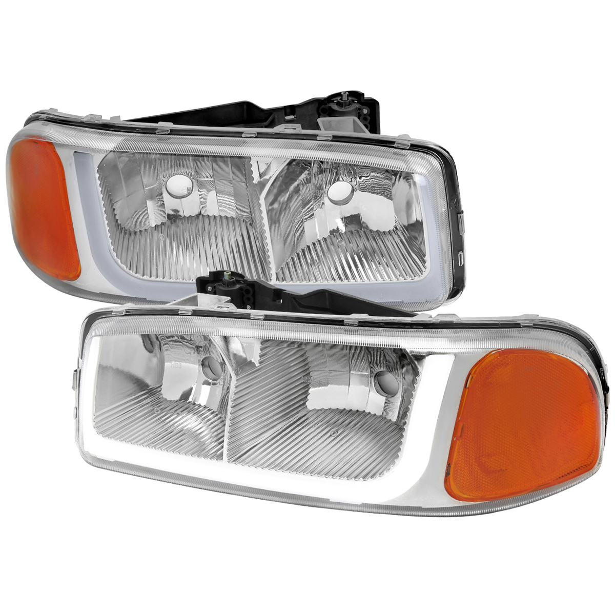 2LH-GMC99-G3-GO LED Bar Headlight with Chrome Housing Clear Lens & Amber Reflector for 1999-2006 GMC Sierra 1500
