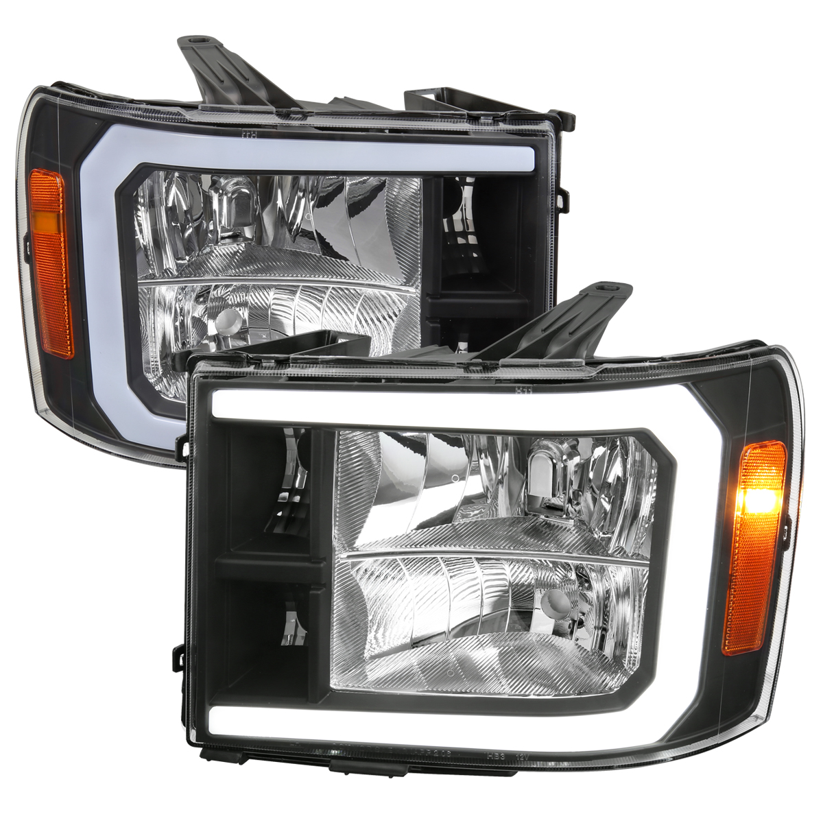 2LH-SIE07JM-G3-GO OE Style Headlight with LED C-Bar Black Housing & Clear Lens for 2007-2013 GMC Sierra 1500