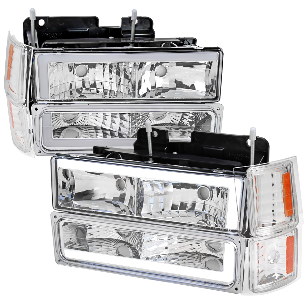 2LBCLH-C1094-G3-RS 8 Piece LED Bar Headlight with Bumper Lights & Corner Lights Chrome Housing & Clear Lens for 1994-1998 Chevrolet C10 Pickup Truck