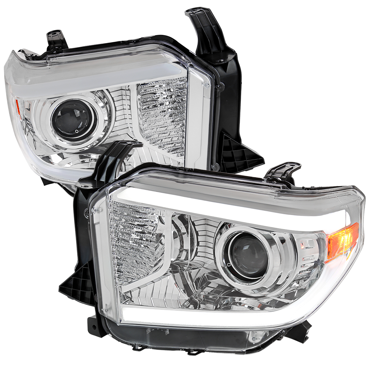 2LHP-TUN14-G3-GO OE Retrofit Projector Headlight with LED Bar Chrome Housing & Clear Lens for 2014-2021 Toyota Tundra