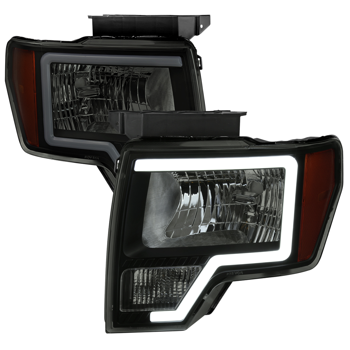 2LH-F15009SM-G3-RS Headlight with LED Bar Black Housing & Smoked Lens for 2009-2014 Ford F-150