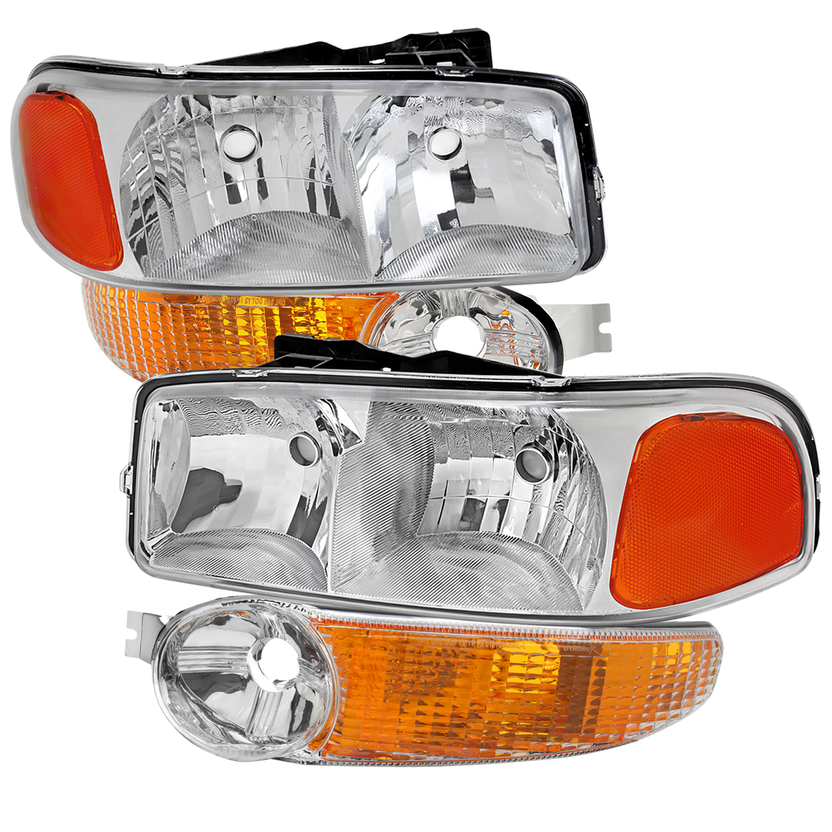 2LBLH-DEN00-RO Bumper Chrome Housing Denali OE Headlight with Clear Lens Uses Stock Bulbs for 1999-2006 GMC Sierra 1500-2500-3500