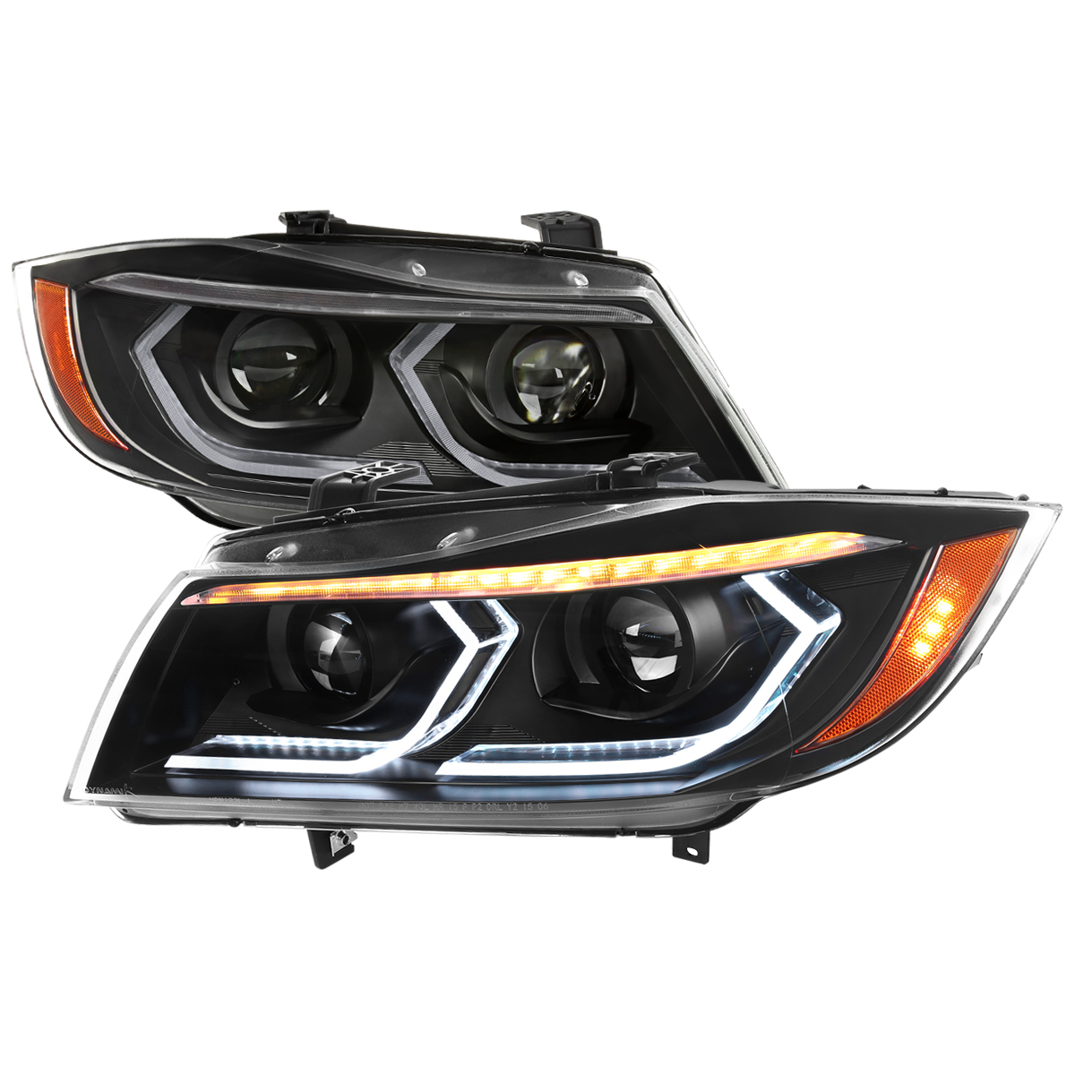 2LHP-E9005JM-G2-RS OE Halogen 3 Series Sedan Projector Headlight with Matte Black Housing Clear Lens for 2006-2011 BMW E90