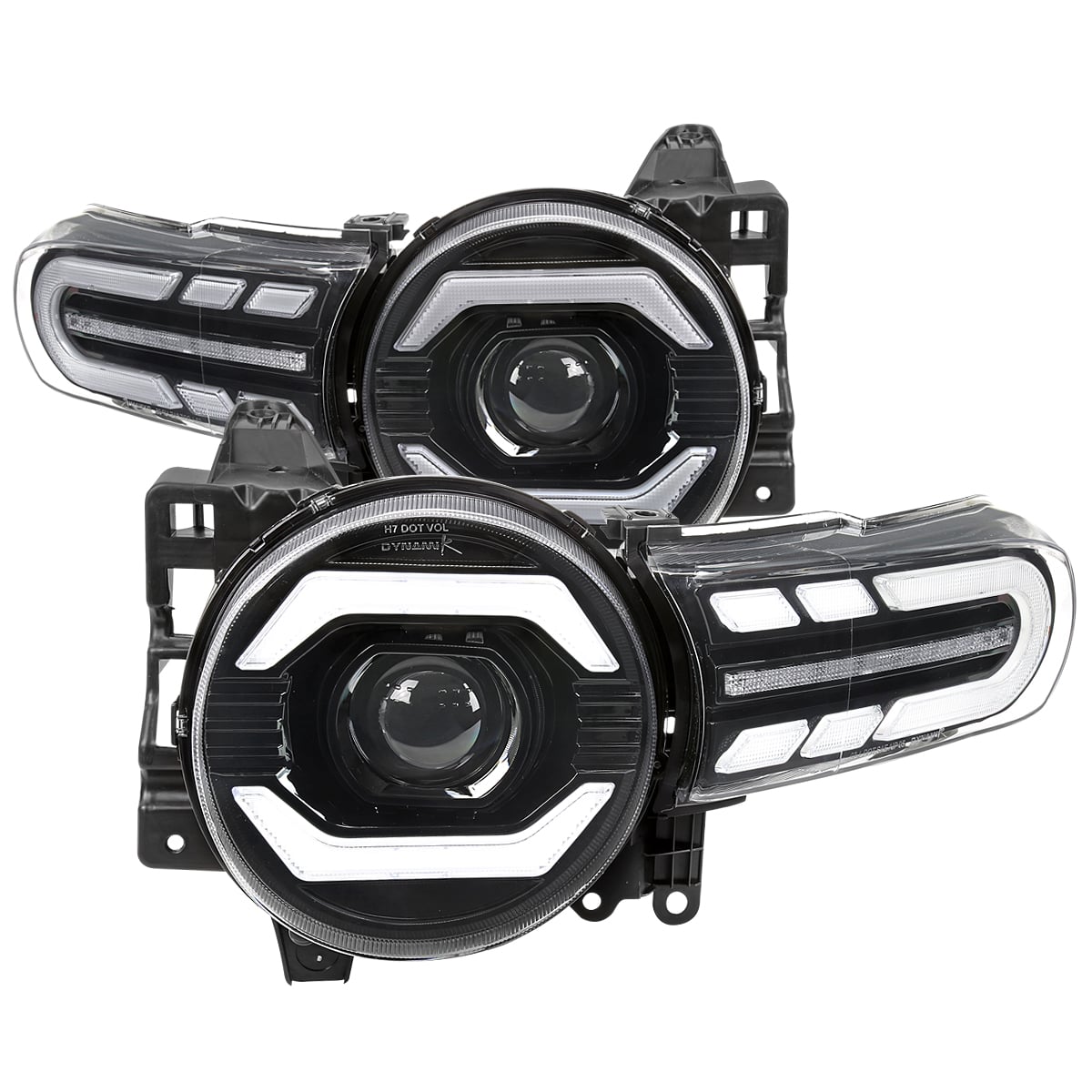 Cruiser Projector Headlight with Matte Black Housing Clear Lens LED Turn Signal Lamp Amber Reflector for 2007-2014 Toyota FJ Cruiser
