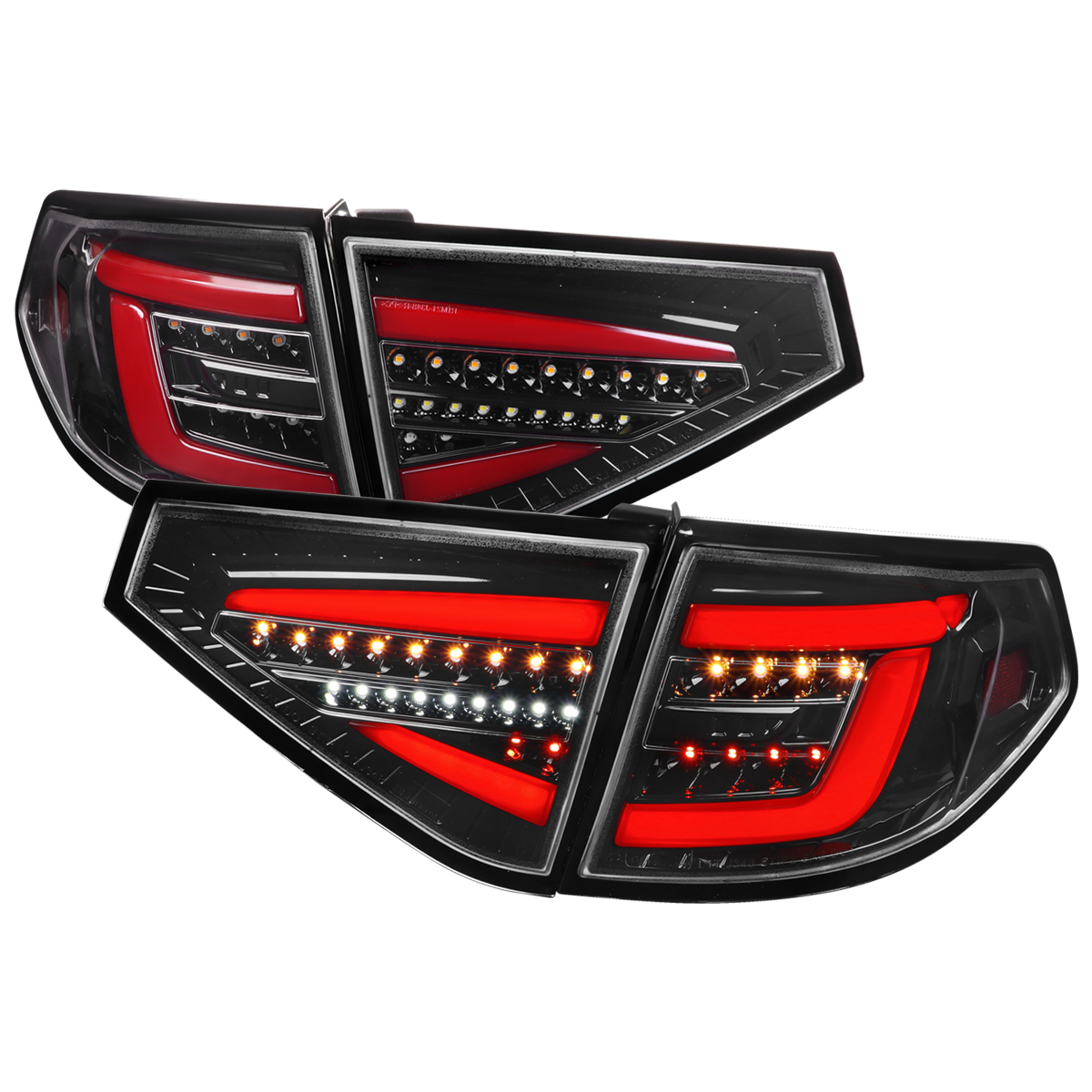 LT-WRX085BKLED-SQ-TM Sequential Signal Full LED Tail Lights with Glossy Black Housing & Clear Lens Red Light Bar for 2008-2011 Subaru Impreza 2.5L