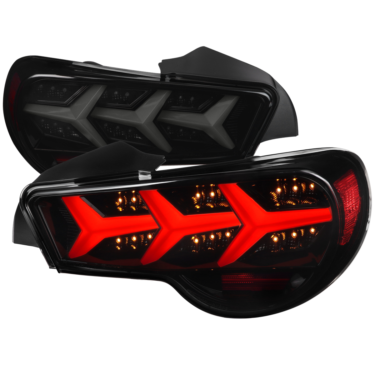 LT-FRS12BBLED-LB-TM Subaru BRZ Lambo Style Sequential LED Tail Lights with Glossy Black Housing & Clear Lens for 2013-2016 Scion FRS & Subaru BRZ