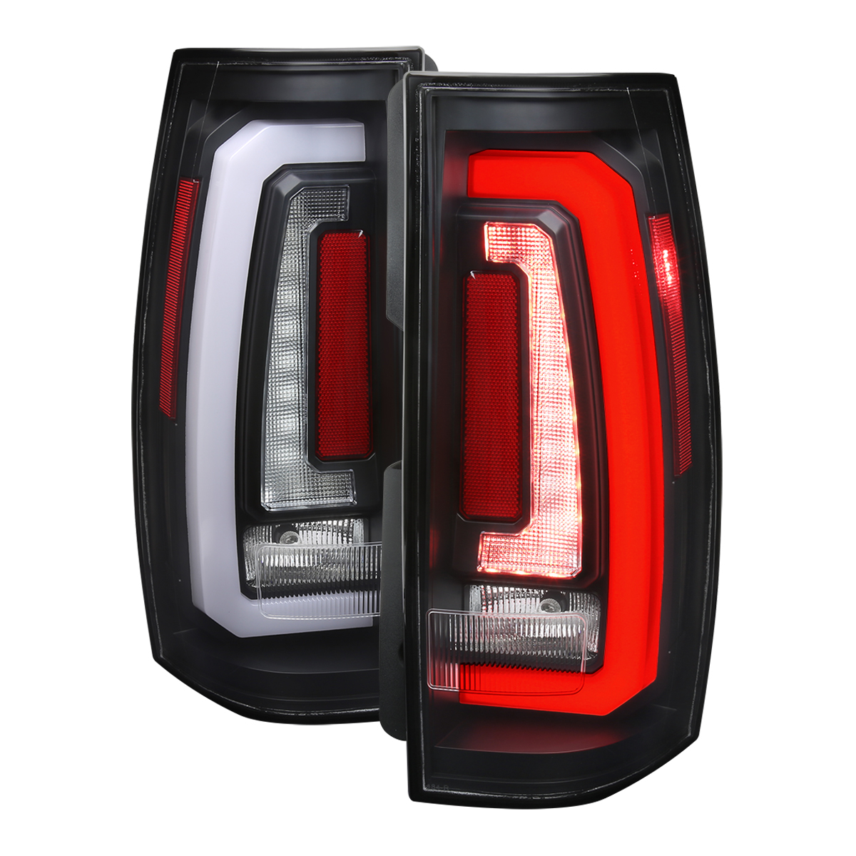 White Light Bar Sequential Turn Signal Denali LED Taillight with Matte Black Housing & Clear Lens for 2007-2014 Chevrolet Tahoe & Suburban