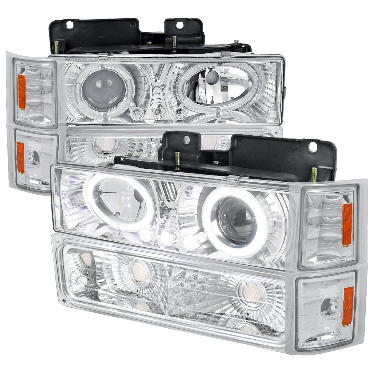 2LBCLHP-C1094-RS 8 Piece Chrome Combo Projector Headlight for 1994-1998 Chevrolet C10 Pickup Truck