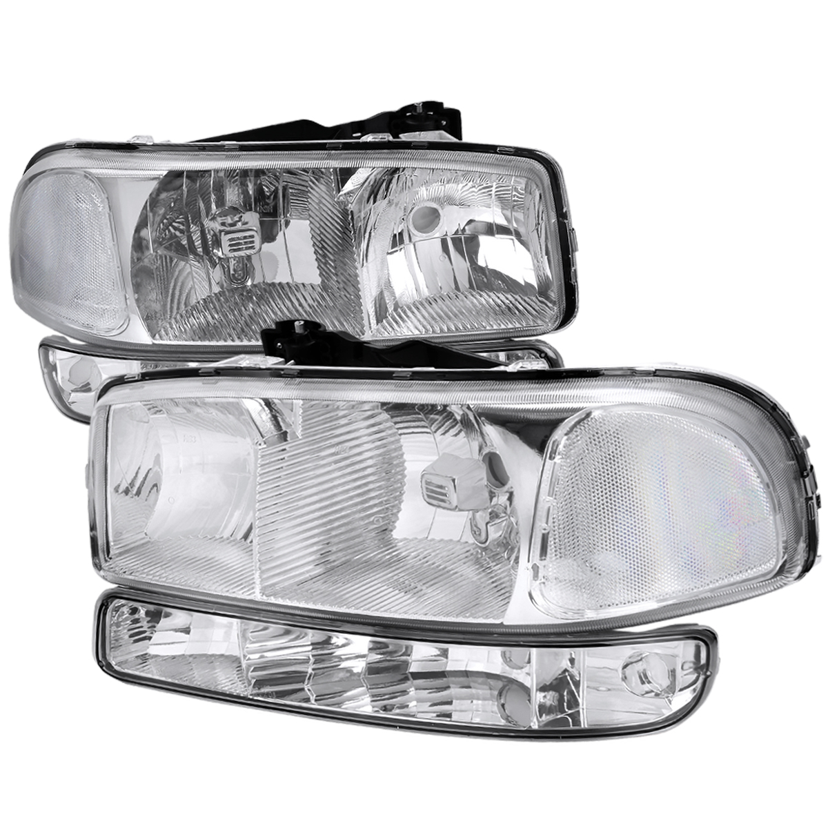 LBLH-GMC99-RS Headlight & Bumper Light Combo with Chrome Housing & Clear Lens for 1999-2006 GMC Sierra 1500-2500-3500