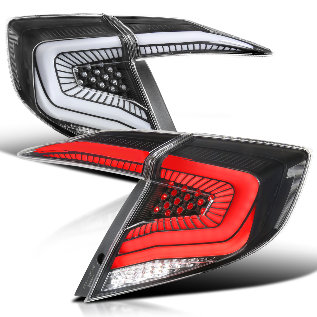 Sedan LED Tail Lights with Matte Black Housing & Clear Lens with Sequential Turn Signal & Show Mode for 2016-2021 Honda Civic