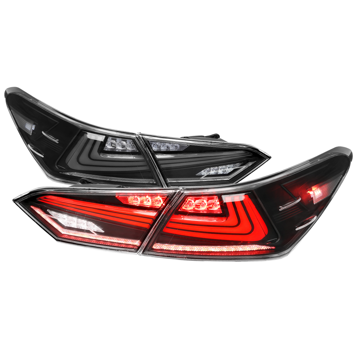 LED Tail Lights with Matte Black Housing & Clear Lens-White Light Bar-Sequential Signal-Breathing Light Effect for 2018-2022 Toyota Camry