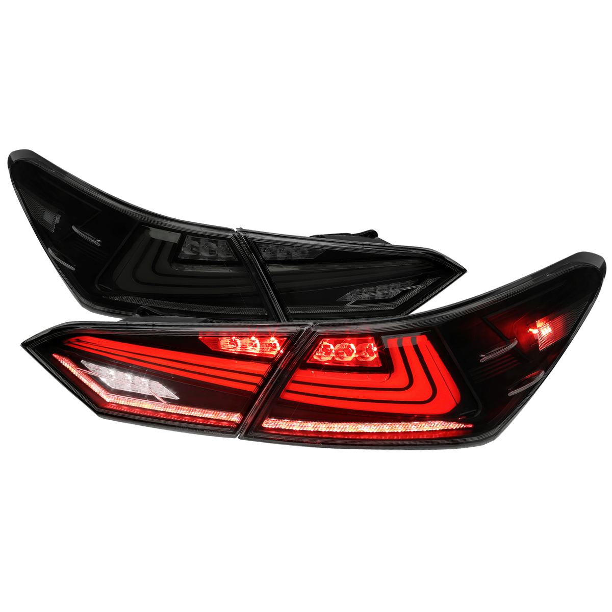 LED Tail Lights with Matte Black Housing & Smoked Lens-White Light Bar-Sequential Signal-Breathing Light Effect for 2018-2022 Toyota Camry