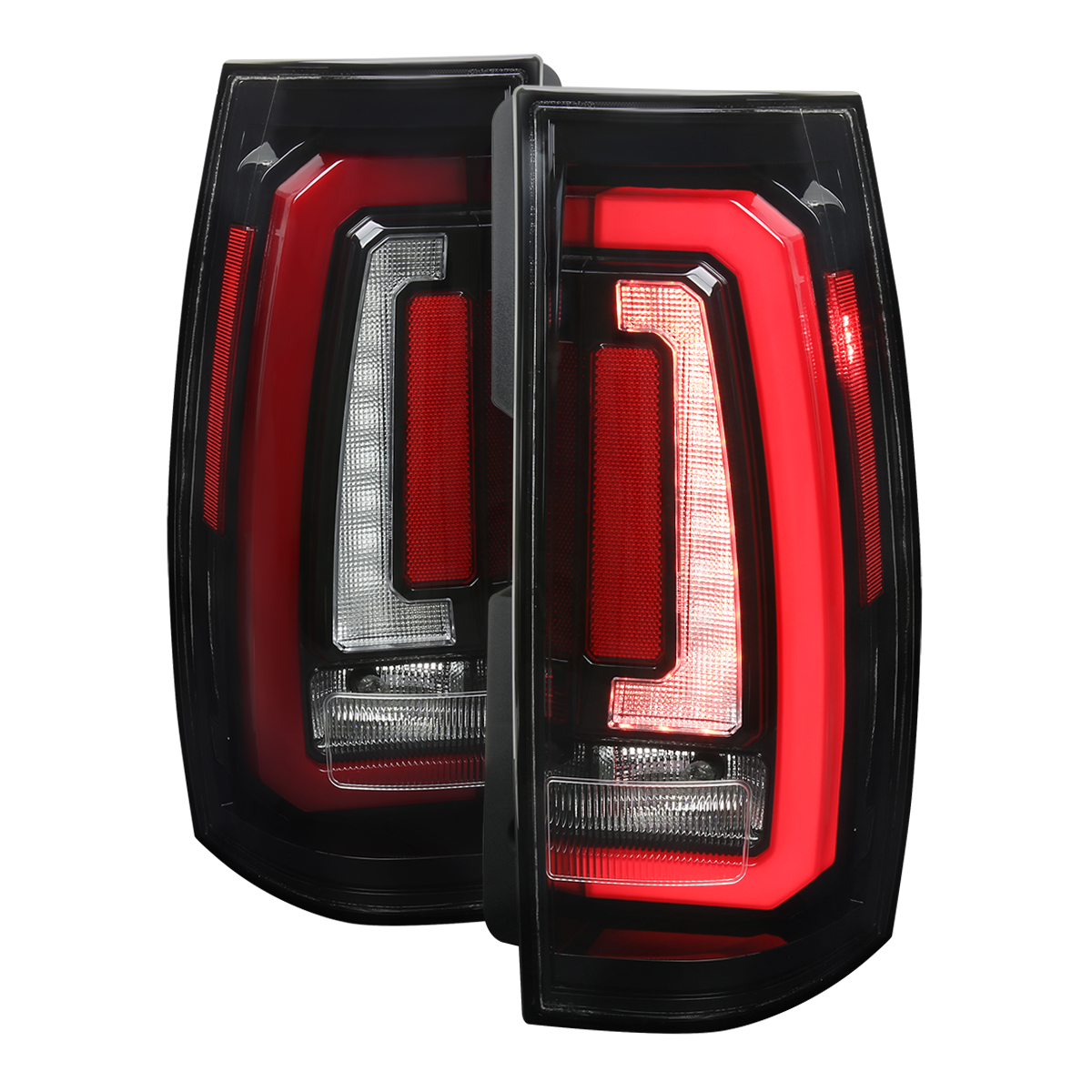 Red Light Bar Sequential Turn Signal Denali LED Taillight with Glossy Black Housing & Clear Lens for 2007-2014 Chevrolet Tahoe-Suburban