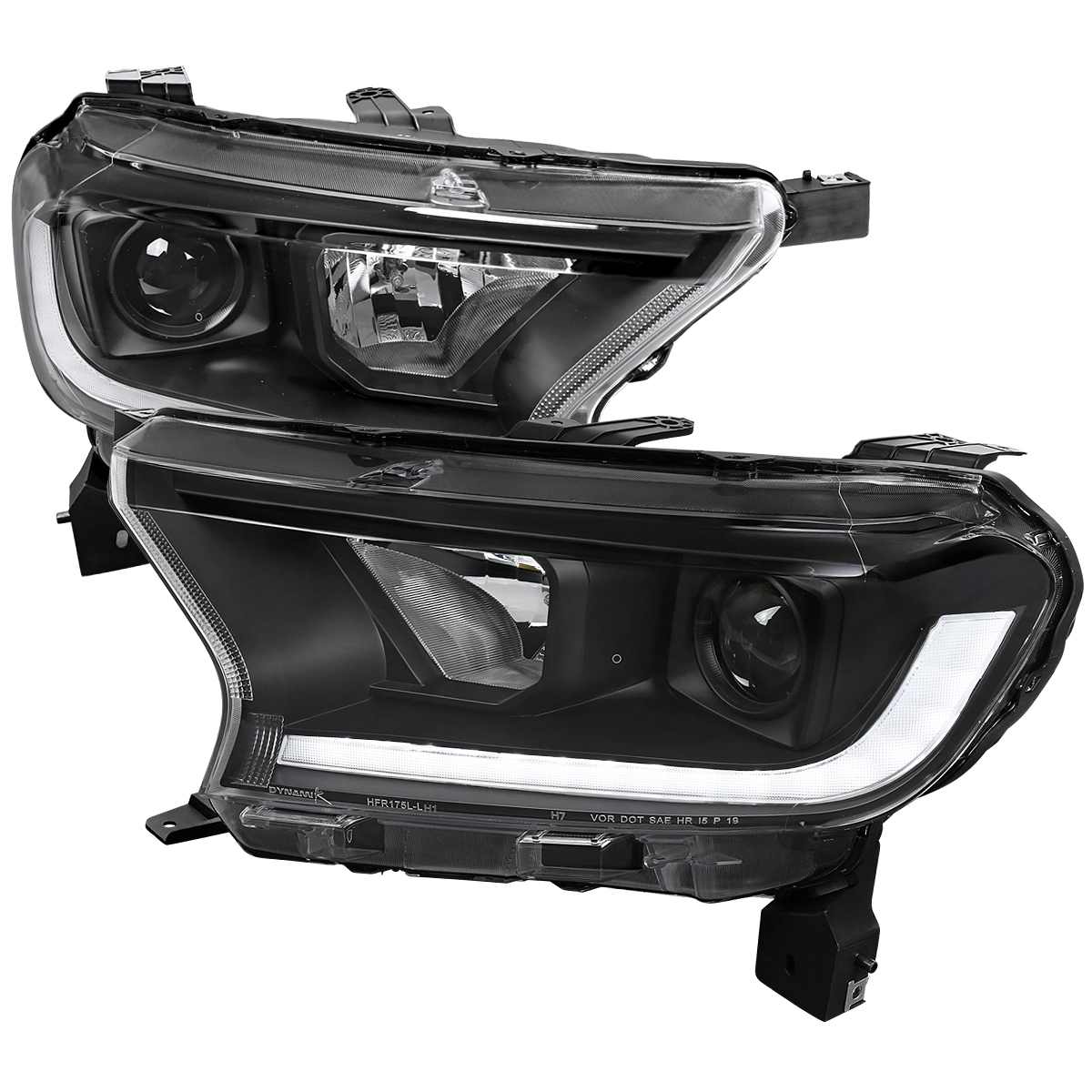 LHP-RAN19JM-SQ-RS Projector Headlight with Sequential Turn Signal LED Bar Matte Black Housing & Clear Lens